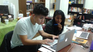 Diego and Tia deep into discussion around revisions.